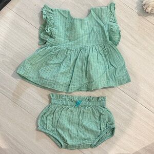 Pink Chicken Teal Striped Ruffle Set